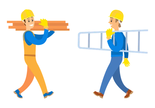 Workers holding logs and stairs  Illustration