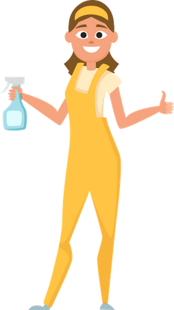 Workers holding spray and showing thumb up  イラスト