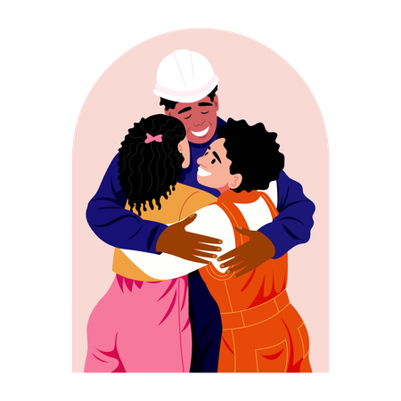 Workers hugging like family  Illustration