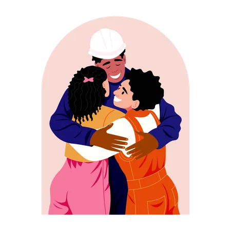 Workers hugging like family  Illustration