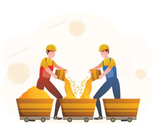 Workers in gold mine Illustration