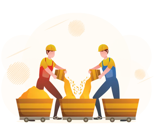 Workers in gold mine  Illustration