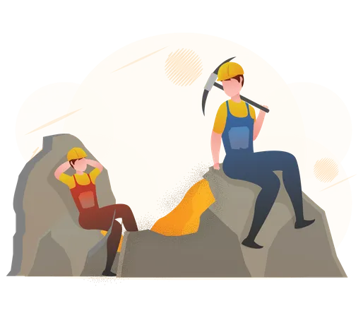 Workers in gold mine  Illustration