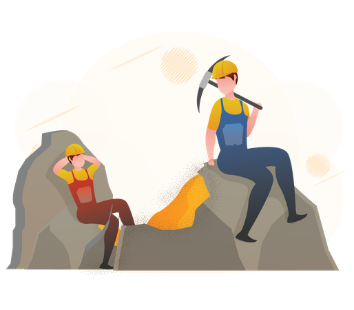 Workers in gold mine  Illustration