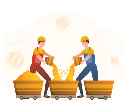 Workers in gold mine  Illustration