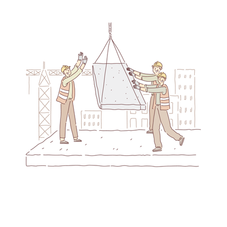 Workers In Uniform Building Multi Storey House  Illustration