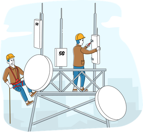 Workers installing 5G Tower  Illustration