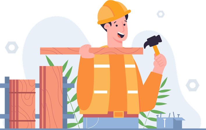 Workers Lift Wood  Illustration