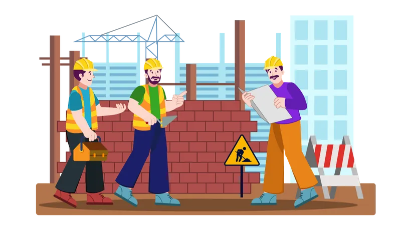 Workers making wall  Illustration