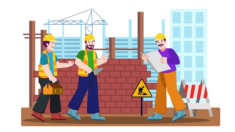 Workers making wall  イラスト