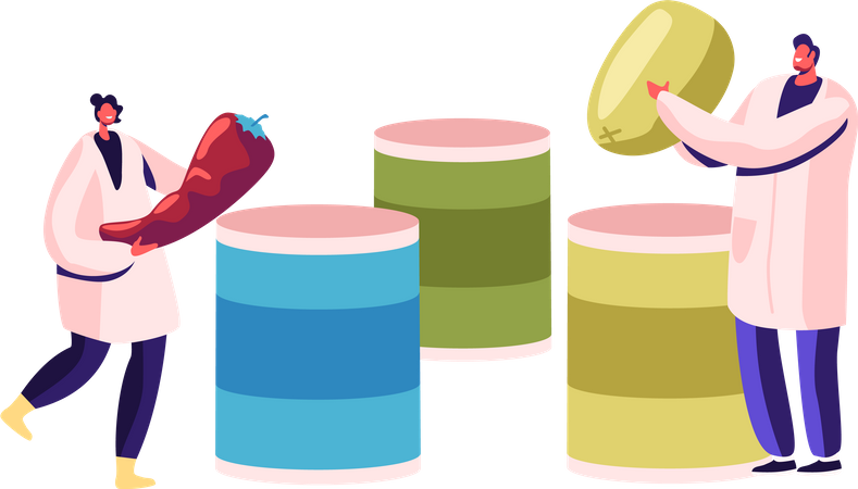Workers of Canning Factory Put Vegetables in Tinned Containers Metal Packaging  Illustration
