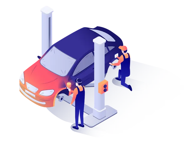 Workers of car service center painting car  Illustration