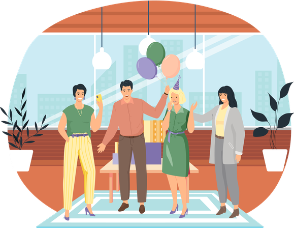 Workers organize surprise party  Illustration