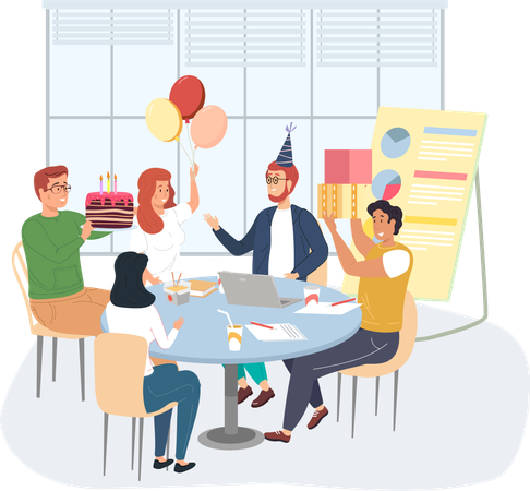 Workers organize surprise party  Illustration