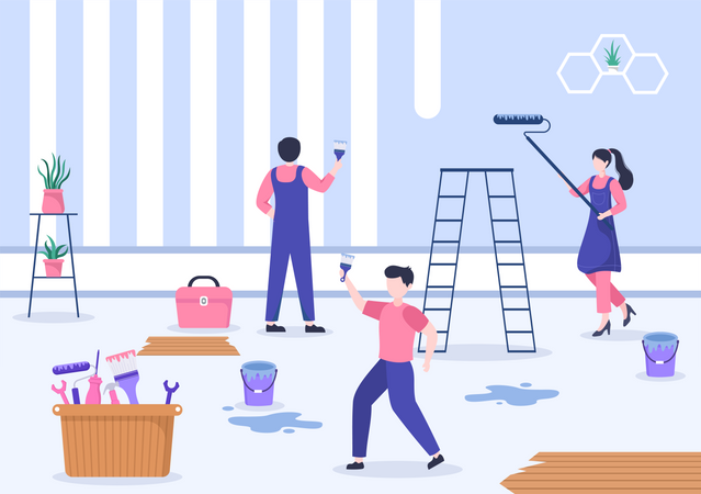 Workers painting walls  Illustration