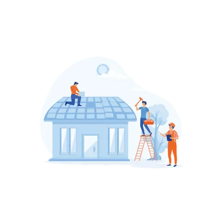 Workers repairing roof  Illustration