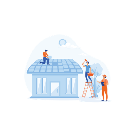 Workers repairing roof  Illustration