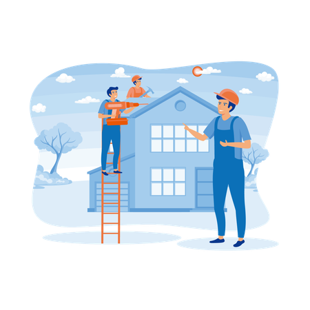 Workers repairing roof  Illustration