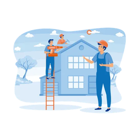 Workers repairing roof  Illustration