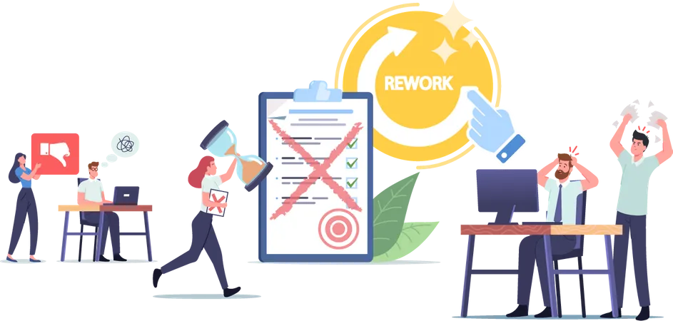 Workers Rework Documents Fixing Mistakes  Illustration