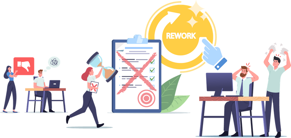 Workers Rework Documents Fixing Mistakes  Illustration