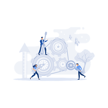 Workers rotating cogwheels teamwork process  Illustration