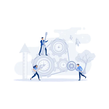 Workers rotating cogwheels teamwork process  Illustration