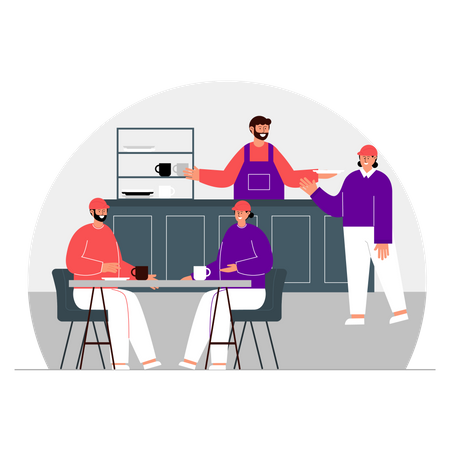 Workers sitting in canteen Illustration