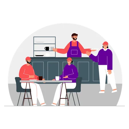 Workers sitting in canteen  Illustration