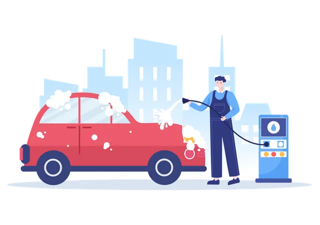Workers Washing car Illustration