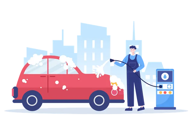 Workers Washing car  Illustration