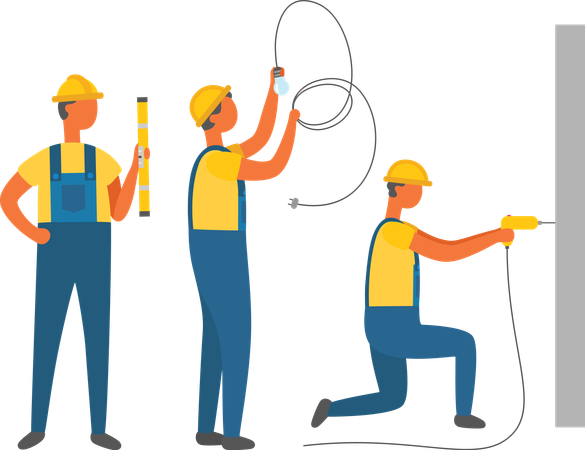 Workers with Construction Tools  Illustration