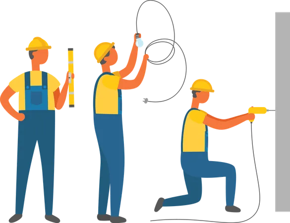 Workers with Construction Tools  イラスト