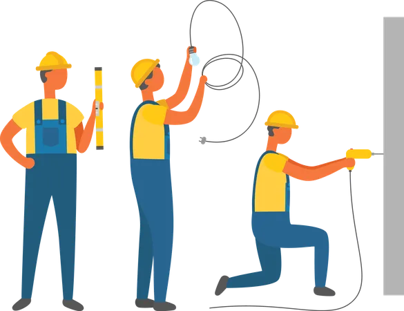 Workers with Construction Tools  Illustration