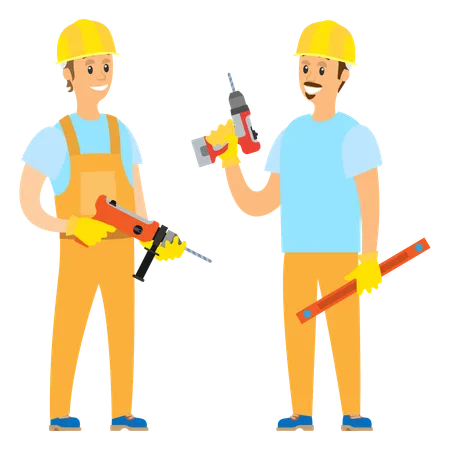 Workers with drilling machine  Illustration