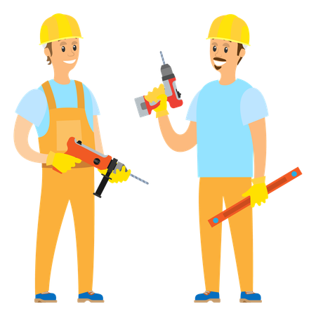 Workers with drilling machine  Illustration