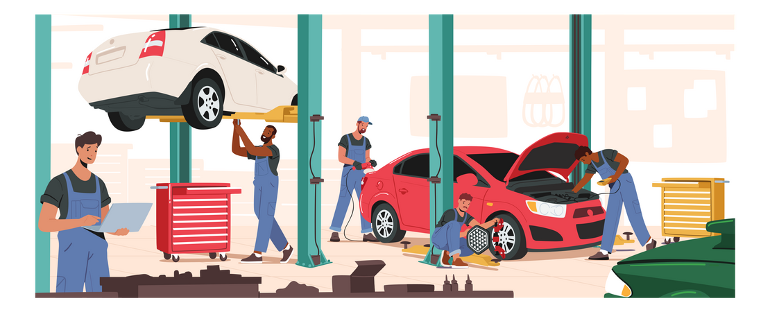 Workers working at Automobile industry  Illustration