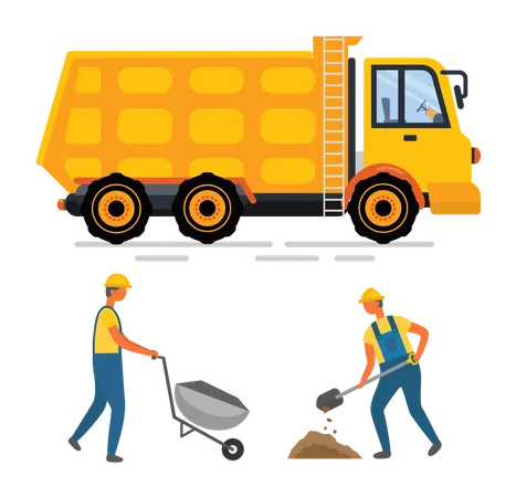 Workers working at construction site  Illustration