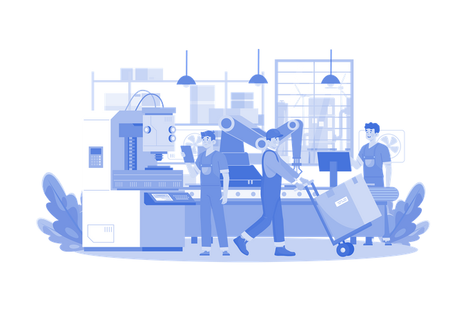 Workers Working In Automation Industry  イラスト