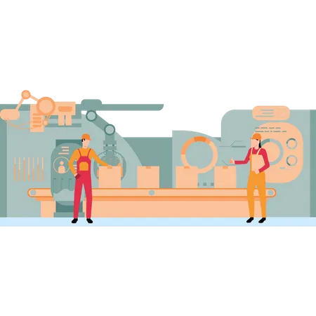 Workers Are Working In A Factory Illustration