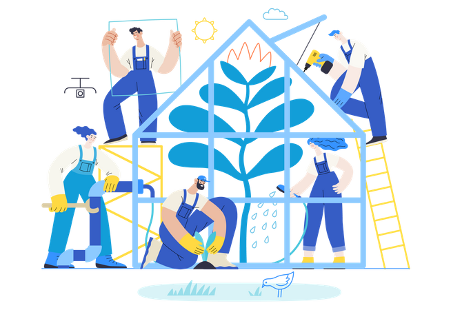 Workers working in house  Illustration