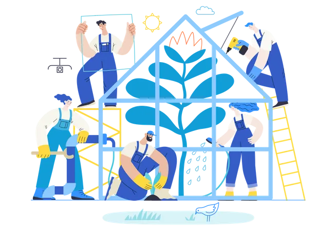 Workers working in house Illustration
