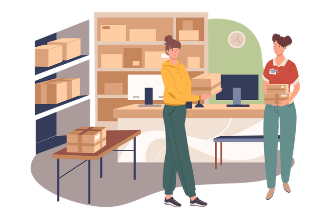 Workers working in warehouse Illustration