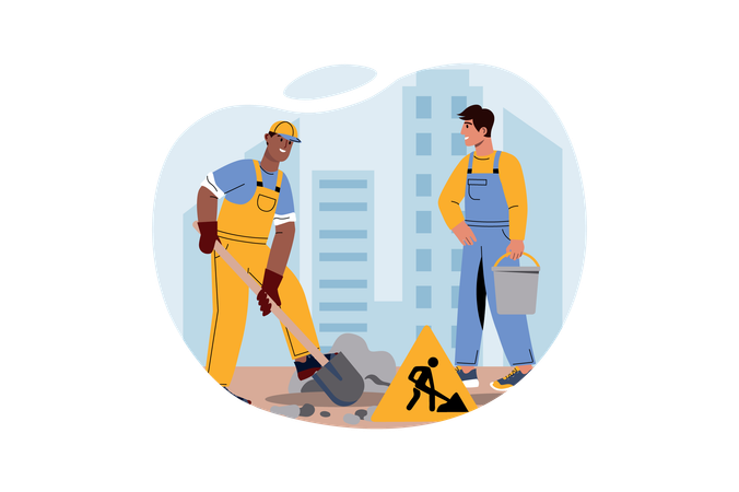 Workers working on construction site  Illustration
