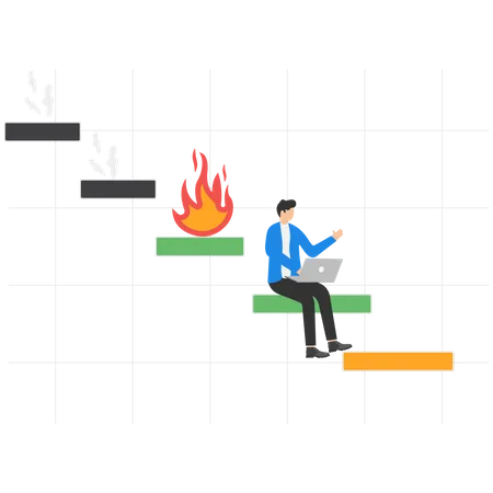 Workflow And Time Management To Complete Project On Time Work Fast And Efficiently Productive Worker Concept Businessman Working On Gantts Chart With Fire Following Behind Illustration