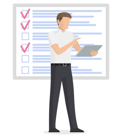 Working Businessman standing near checklist and planning  일러스트레이션