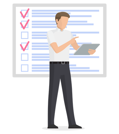 Working Businessman standing near checklist and planning  Illustration