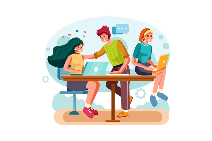 Office Employees Working Together Concept Illustration