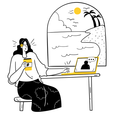 Working from a Beachside Cafe  Illustration