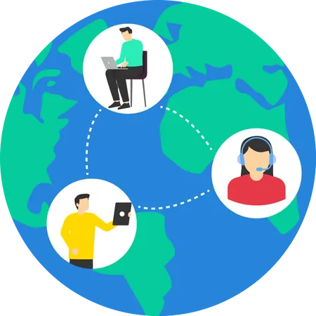Concept Working From Anywhere Around The World Businessman Sitting On The World Map In The World Working With Computer Online Remote Work Or Freelancing An International Company Or Global Business Concept Illustration